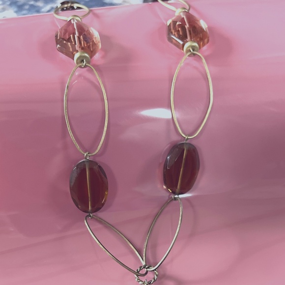 LIA SOPHIA "RETIRED" "Raw Sugar" Tan and Rose Quartz Necklace - Preloved - Picture 2 of 4